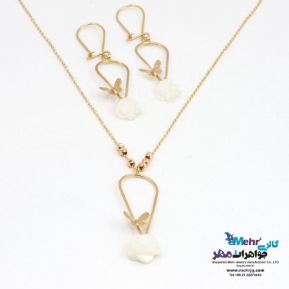 Half a set of gold - pendant and earrings - flower and butterfly design-MS0566